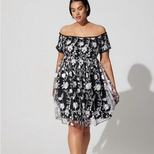 Torrid Lace Smocked Off Shoulder Embroidered black Dress